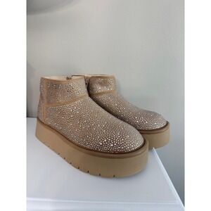 Wild Fable Rhinestone Platform Boots Womens 8 Tan Crystal Embellished NWT